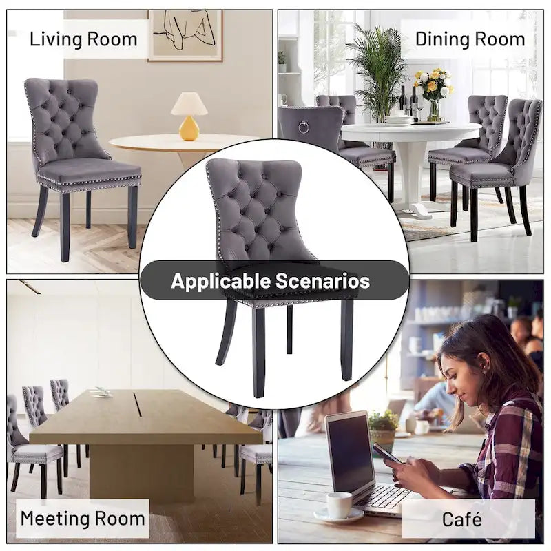 Ensemble de 2 chaises de salle à manger, fauteuil d'appoint capitonné sans accoudoirs avec anneau de dossier et garniture cloutée