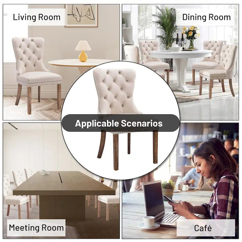 Ensemble de 2 chaises de salle à manger, fauteuil d'appoint capitonné sans accoudoirs avec anneau de dossier et garniture cloutée