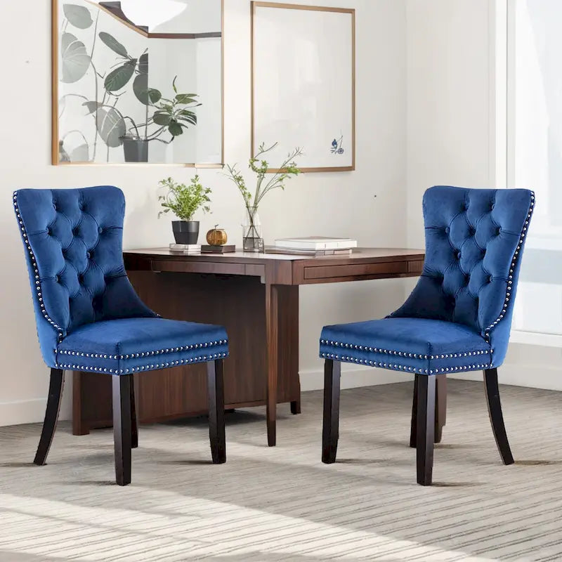 Ensemble de 2 chaises de salle à manger, fauteuil d'appoint capitonné sans accoudoirs avec anneau de dossier et garniture cloutée