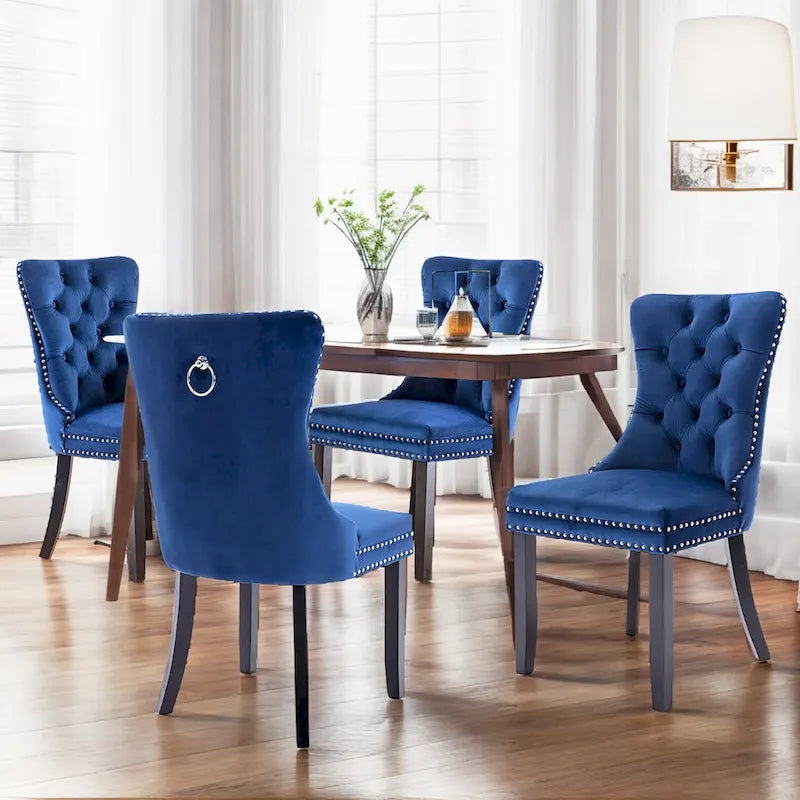 Ensemble de 2 chaises de salle à manger, fauteuil d'appoint capitonné sans accoudoirs avec anneau de dossier et garniture cloutée