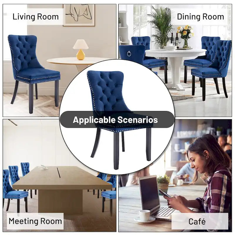 Ensemble de 2 chaises de salle à manger, fauteuil d'appoint capitonné sans accoudoirs avec anneau de dossier et garniture cloutée