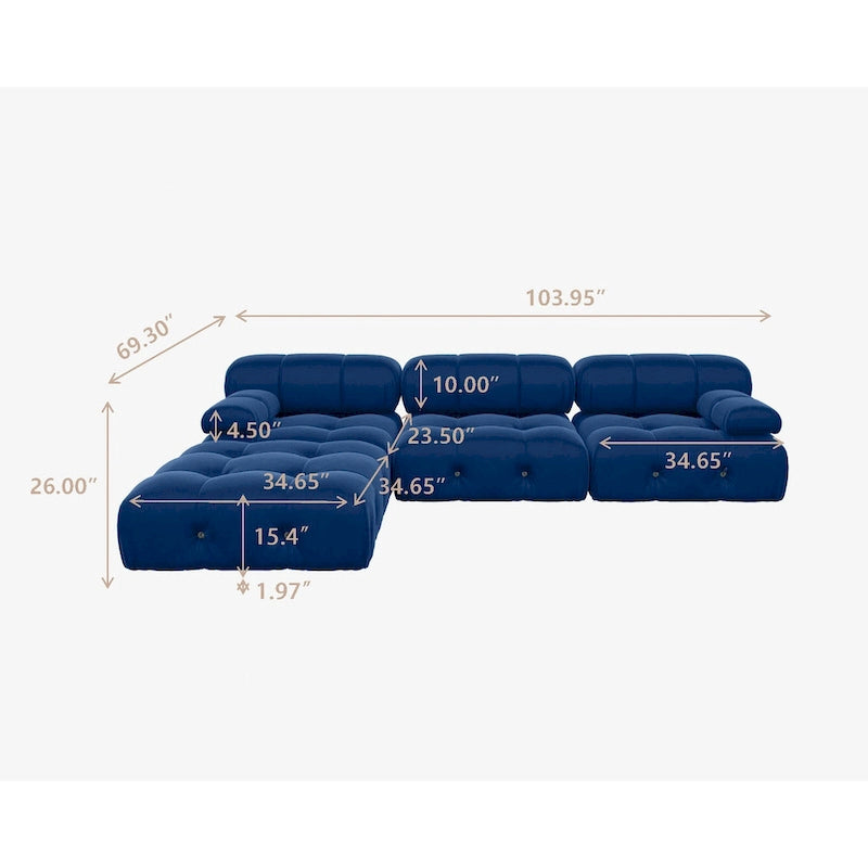 Canapé d'angle modulaire grand format, revêtu de velours moderne