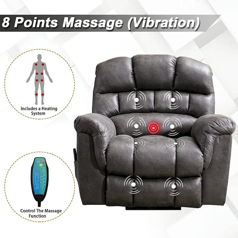 Fauteuil releveur électrique surdimensionné de 42 pouces de large avec massage et chauffage