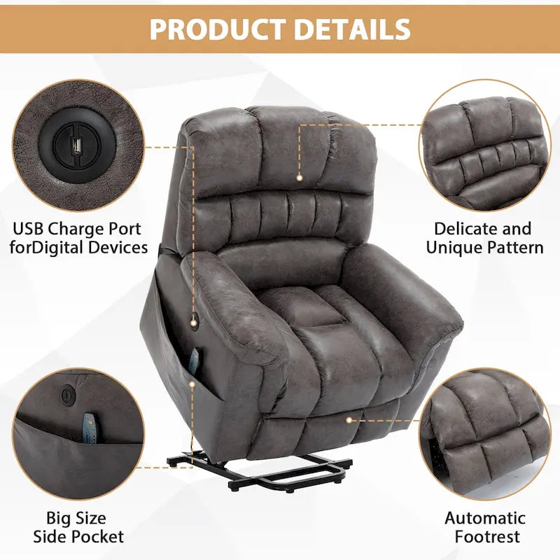 Fauteuil releveur électrique surdimensionné de 42 pouces de large avec massage et chauffage