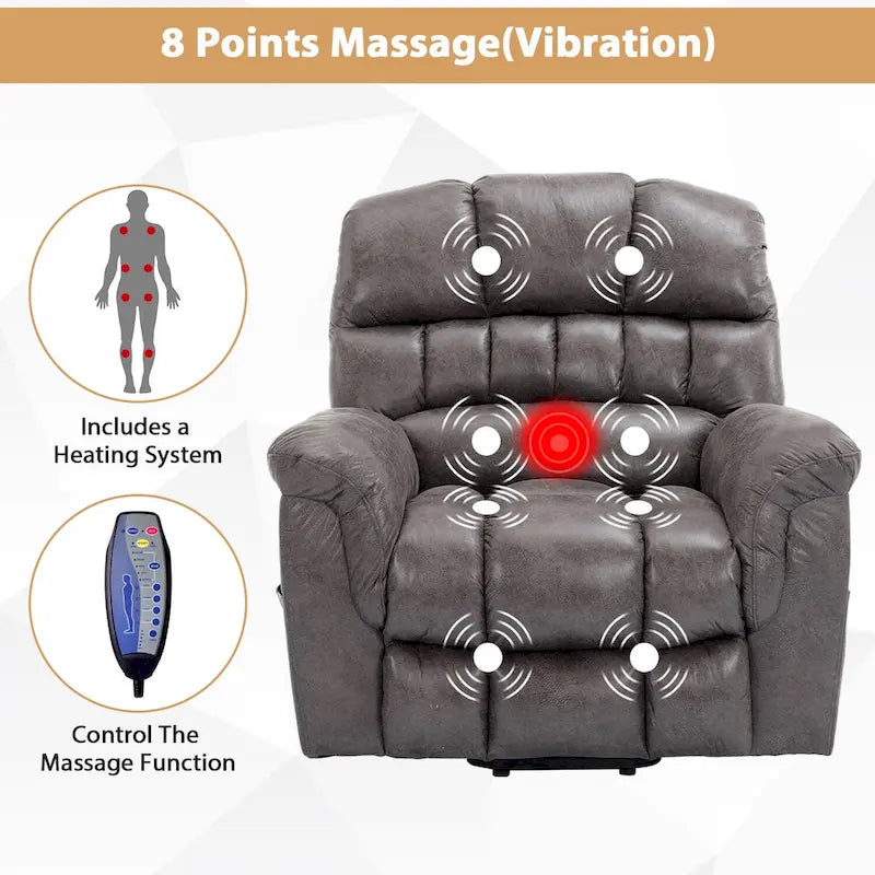 Fauteuil releveur électrique surdimensionné de 42 pouces de large avec massage et chauffage