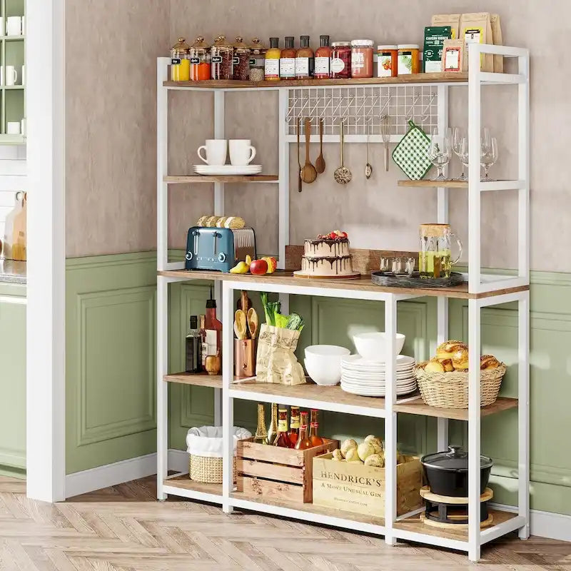 Meuble de cuisine de 55 pouces de large avec support pour micro-ondes et 11 crochets