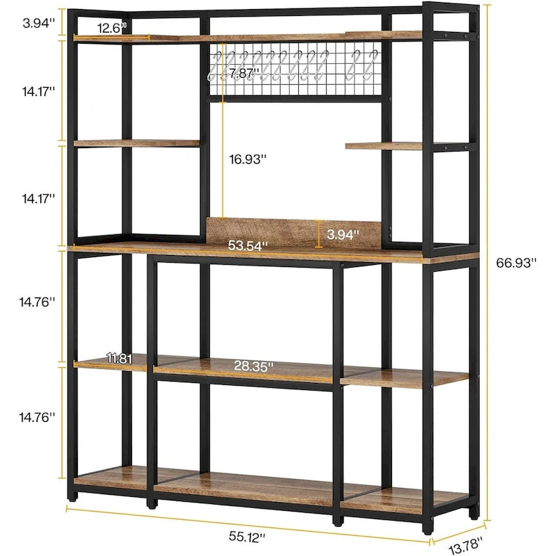 Meuble de cuisine de 55 pouces de large avec support pour micro-ondes et 11 crochets
