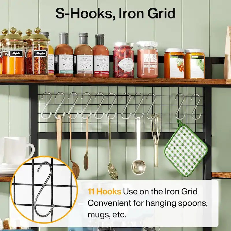 Meuble de cuisine de 55 pouces de large avec support pour micro-ondes et 11 crochets