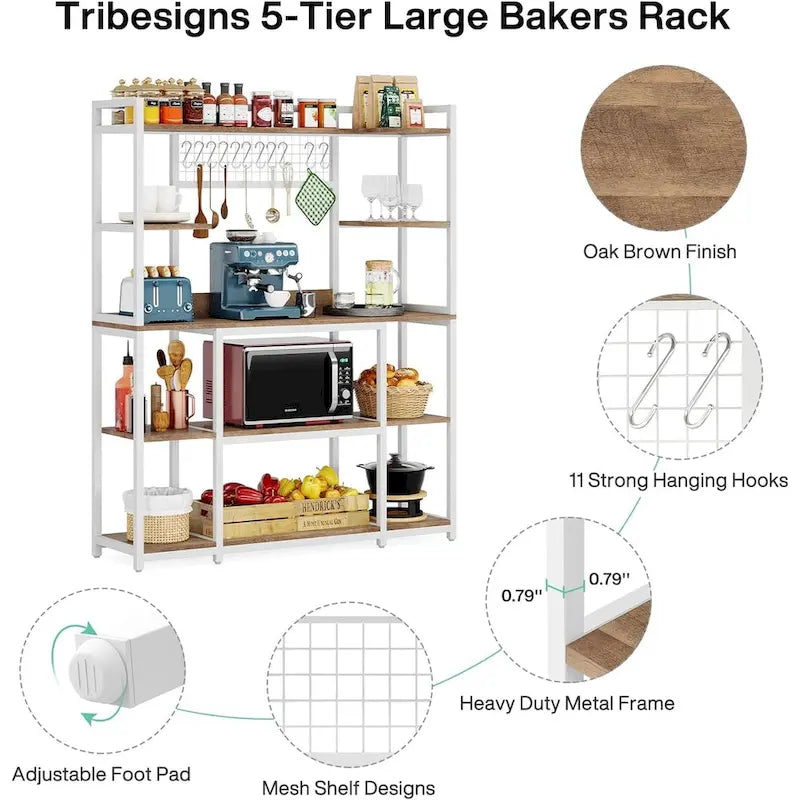 Meuble de cuisine de 55 pouces de large avec support pour micro-ondes et 11 crochets