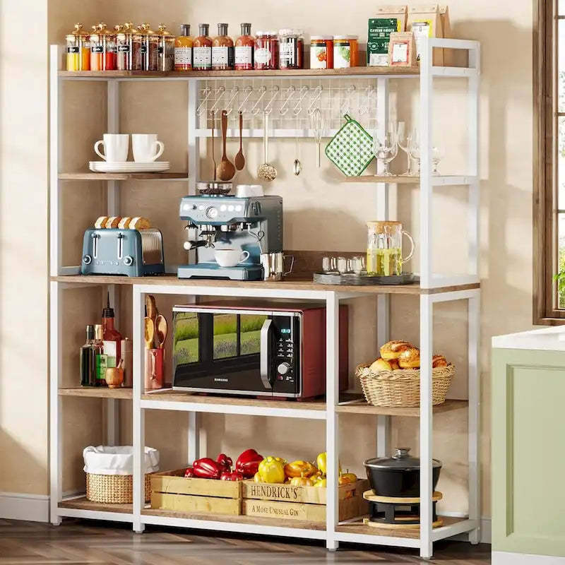 Meuble de cuisine de 55 pouces de large avec support pour micro-ondes et 11 crochets