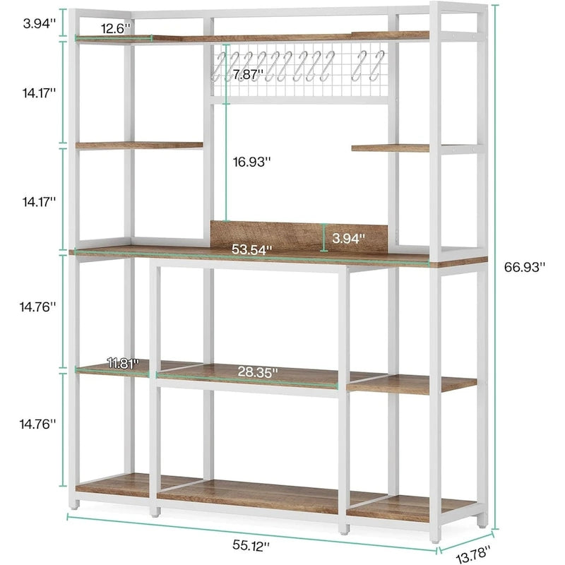 Meuble de cuisine de 55 pouces de large avec support pour micro-ondes et 11 crochets