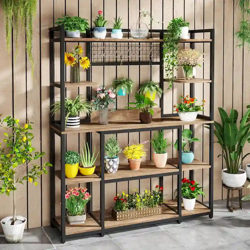 Meuble de cuisine de 55 pouces de large avec support pour micro-ondes et 11 crochets