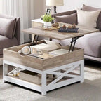 Table basse carrée Moasis Farmhouse avec plateau relevable, rangement et étagère
