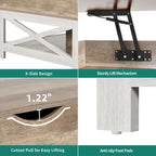 Table basse carrée Moasis Farmhouse avec plateau relevable, rangement et étagère