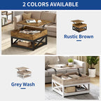 Table basse carrée Moasis Farmhouse avec plateau relevable, rangement et étagère