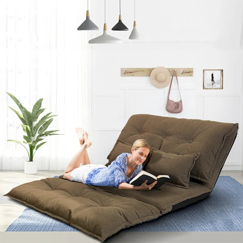 Ensemble canapé-lit contemporain et adaptable avec placement au sol, 2 oreillers