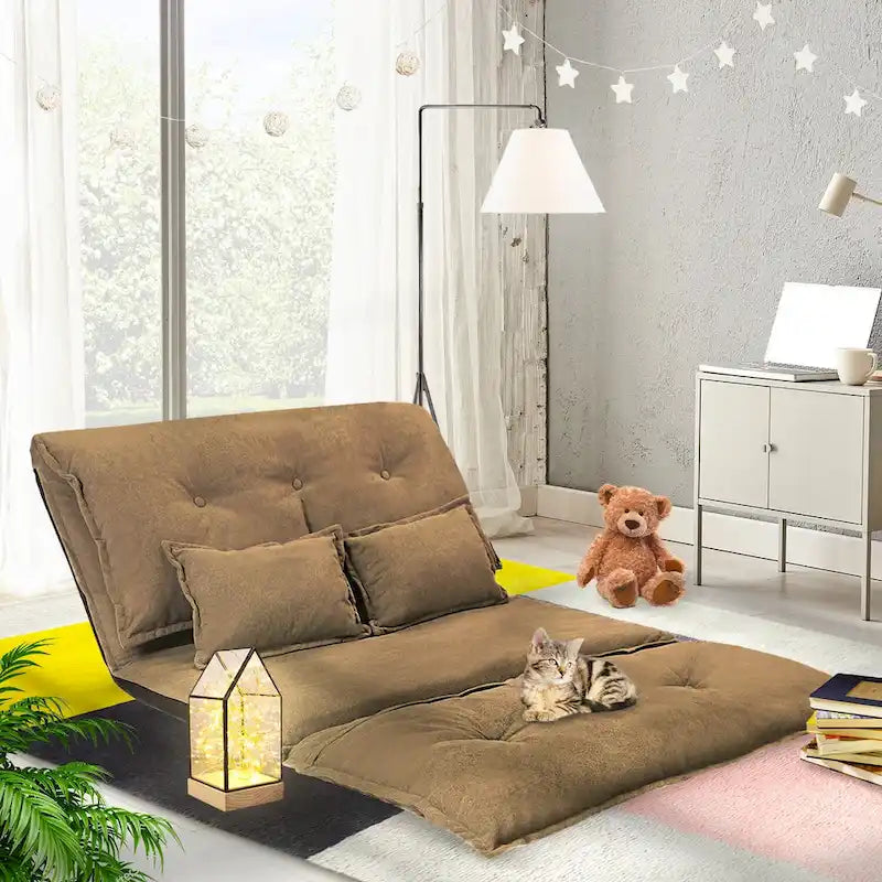 Ensemble canapé-lit contemporain et adaptable avec placement au sol, 2 oreillers