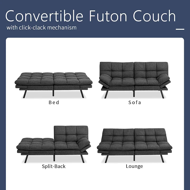 Canapé-lit futon, canapé convertible moderne avec accoudoirs réglables pour studio, bureau, appartement, petit salon