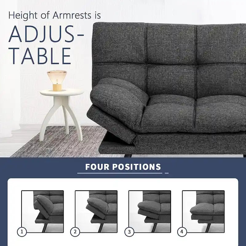 Canapé-lit futon, canapé convertible moderne avec accoudoirs réglables pour studio, bureau, appartement, petit salon