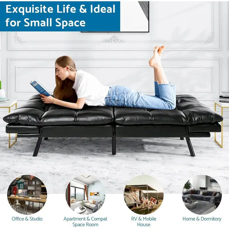 Canapé-lit futon, canapé convertible moderne avec accoudoirs réglables pour studio, bureau, appartement, petit salon