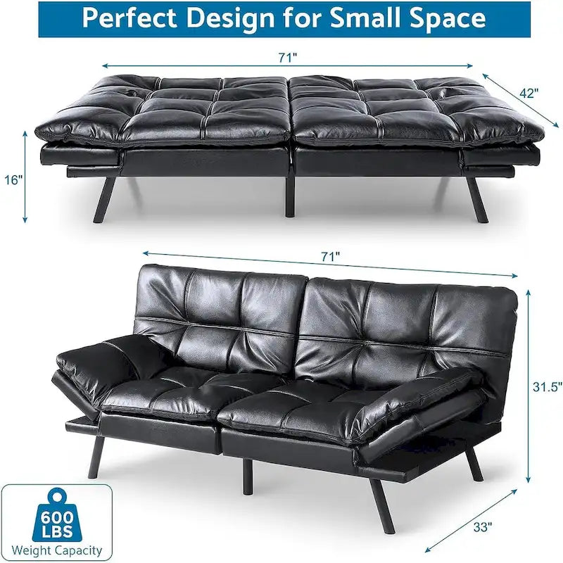 Canapé-lit futon, canapé convertible moderne avec accoudoirs réglables pour studio, bureau, appartement, petit salon