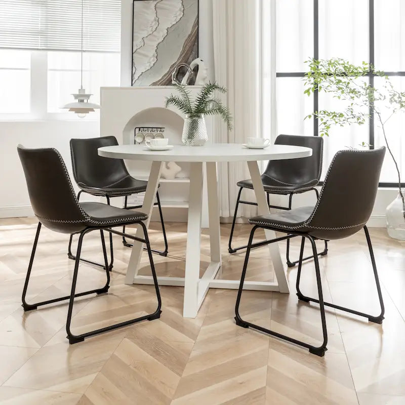 Ensemble de salle à manger rond 5 pièces Varna de Roundhill Furniture, table à tréteaux et 4 chaises