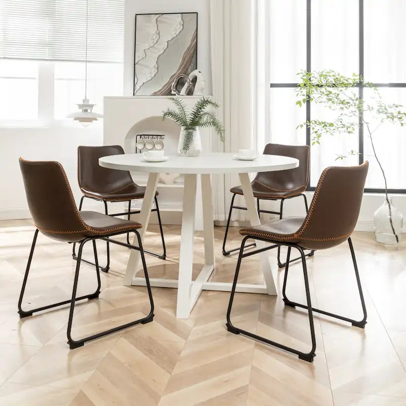 Ensemble de salle à manger rond 5 pièces Varna de Roundhill Furniture, table à tréteaux et 4 chaises