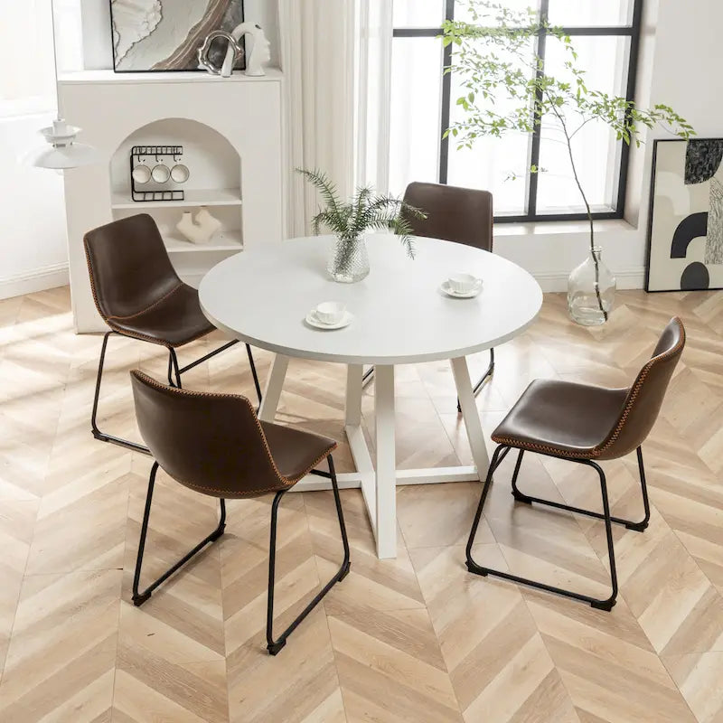 Ensemble de salle à manger rond 5 pièces Varna de Roundhill Furniture, table à tréteaux et 4 chaises