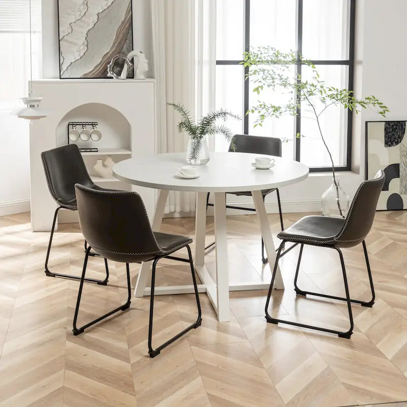 Ensemble de salle à manger rond 5 pièces Varna de Roundhill Furniture, table à tréteaux et 4 chaises