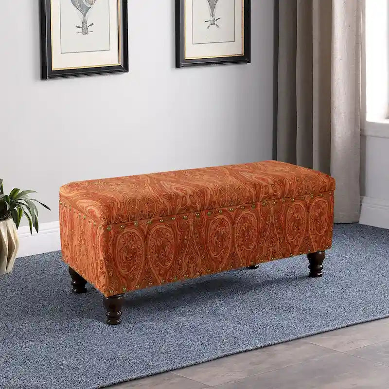 Banc de rangement rembourré Copper Grove Muscari avec garniture cloutée