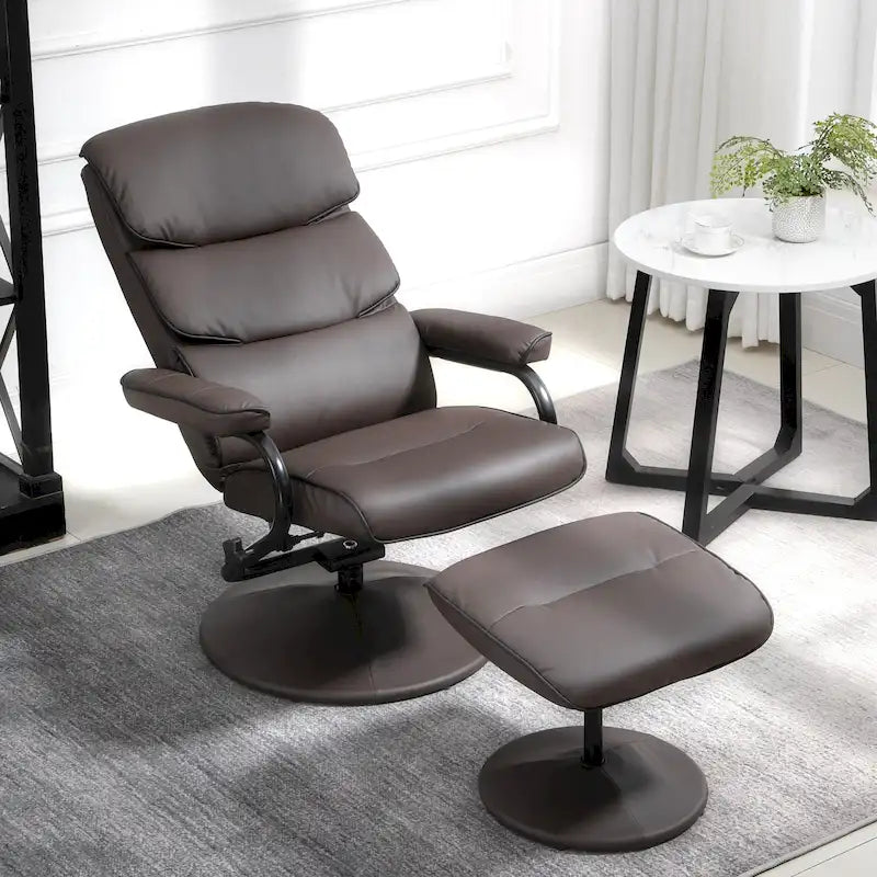 Fauteuil inclinable HOMCOM avec repose-pieds, pivotant, en cuir PU, dossier haut, dossier réglable à 135°.