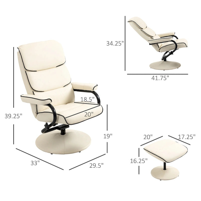Fauteuil inclinable HOMCOM avec repose-pieds, pivotant, en cuir PU, dossier haut, dossier réglable à 135°.