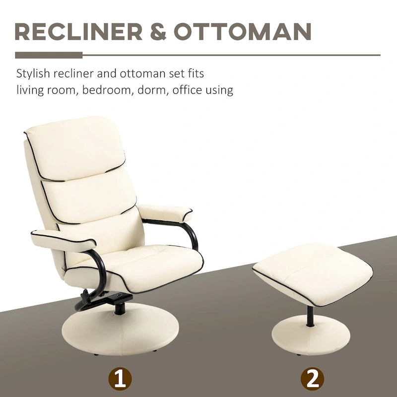 Fauteuil inclinable HOMCOM avec repose-pieds, pivotant, en cuir PU, dossier haut, dossier réglable à 135°.