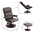 Fauteuil inclinable HOMCOM avec repose-pieds, pivotant, en cuir PU, dossier haut, dossier réglable à 135°.