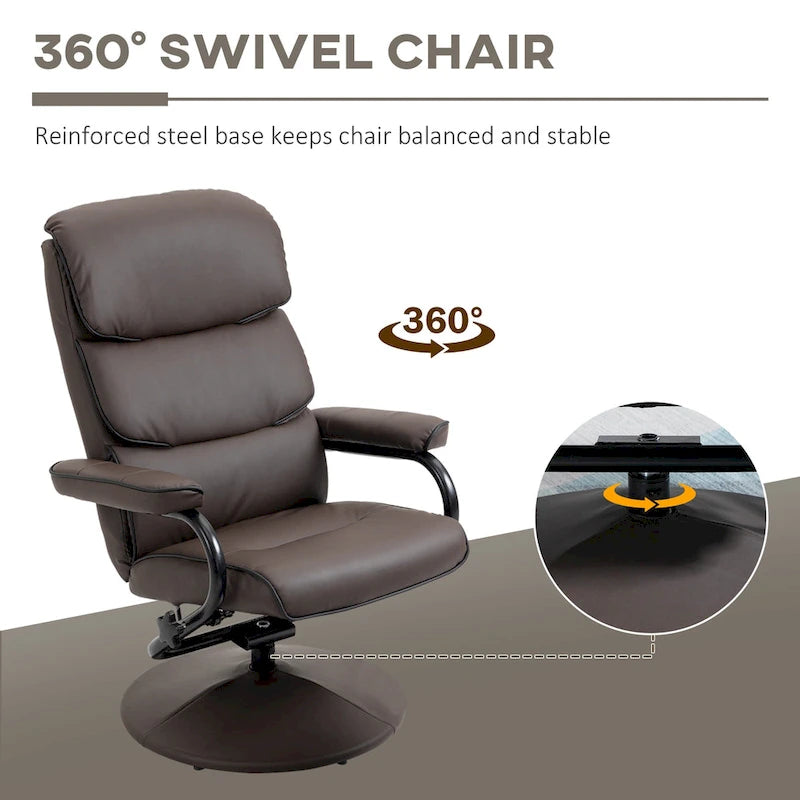 Fauteuil inclinable HOMCOM avec repose-pieds, pivotant, en cuir PU, dossier haut, dossier réglable à 135°.