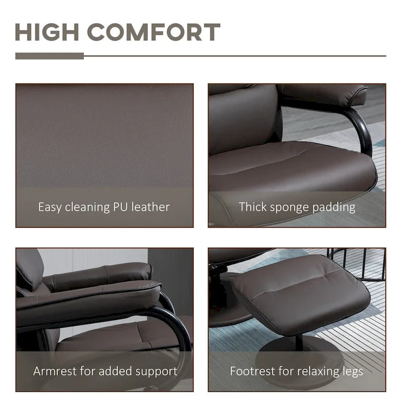 Fauteuil inclinable HOMCOM avec repose-pieds, pivotant, en cuir PU, dossier haut, dossier réglable à 135°.