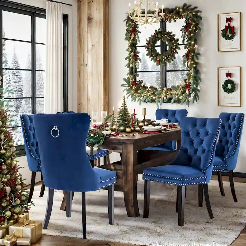 Ensemble de 6 chaises de salle à manger, chaises de cuisine de luxe en velours capitonné avec dossier rembourré et pieds en bois massif - Non disponible