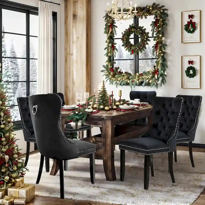 Ensemble de 6 chaises de salle à manger, chaises de cuisine de luxe en velours capitonné avec dossier rembourré et pieds en bois massif - Non disponible