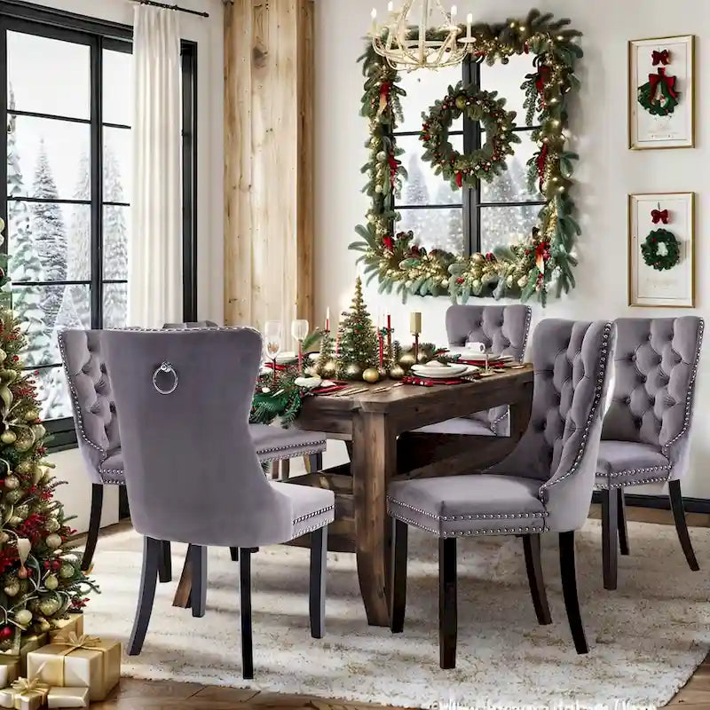 Ensemble de 6 chaises de salle à manger, chaises de cuisine de luxe en velours capitonné avec dossier rembourré et pieds en bois massif - Non disponible