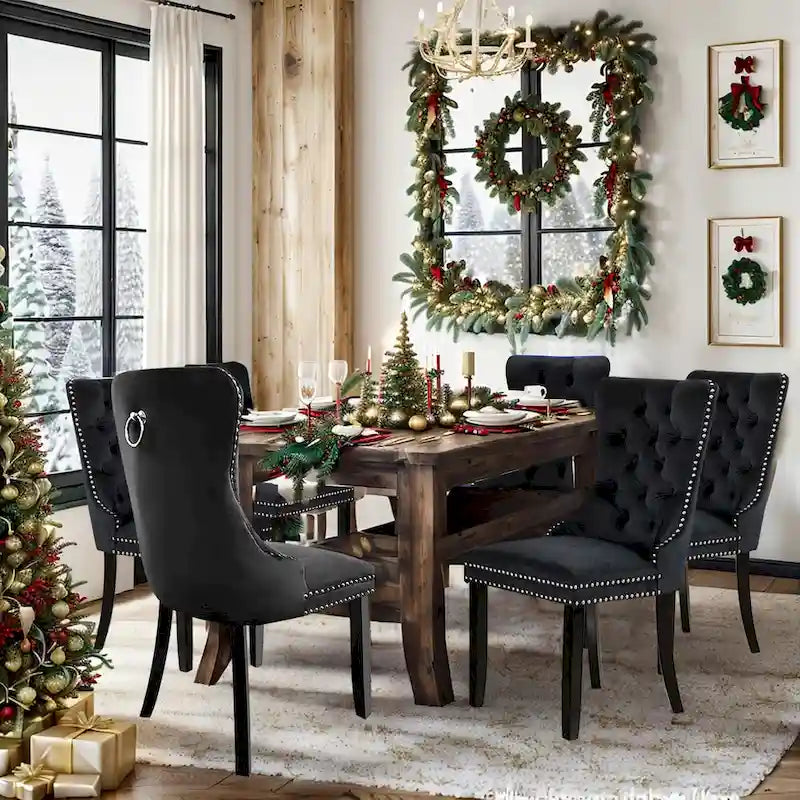 Ensemble de 6 chaises de salle à manger, chaises de cuisine de luxe en velours capitonné avec dossier rembourré et pieds en bois massif - Non disponible