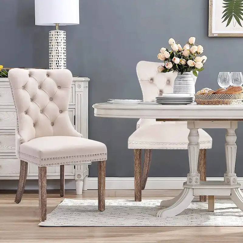 Ensemble de 6 chaises de salle à manger, chaises de cuisine de luxe en velours capitonné avec dossier rembourré et pieds en bois massif - Non disponible