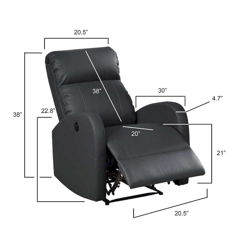 Fauteuil de lecture inclinable électrique AC Pacific Modern en similicuir, petit modèle