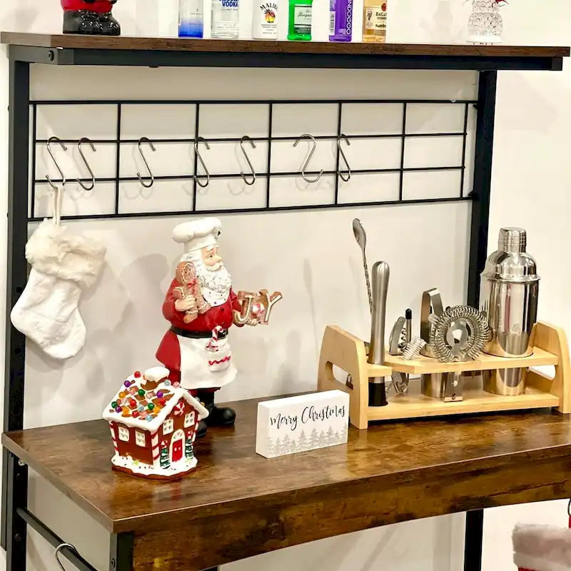 Support pour micro-ondes de 31,5 cm avec armoire de rangement et étagères de cuisine réglables en hauteur.