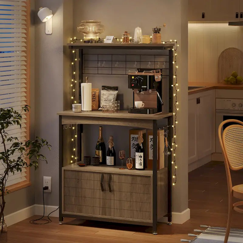 Support pour micro-ondes de 31,5 cm avec armoire de rangement et étagères de cuisine réglables en hauteur.