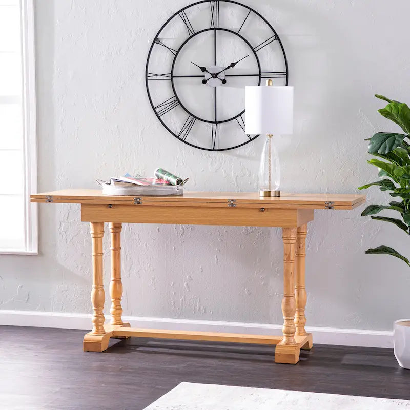 Console à tréteaux rabattables SEI Furniture Eddlewood Farmhouse transformée en table à manger
