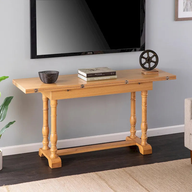 Console à tréteaux rabattables SEI Furniture Eddlewood Farmhouse transformée en table à manger