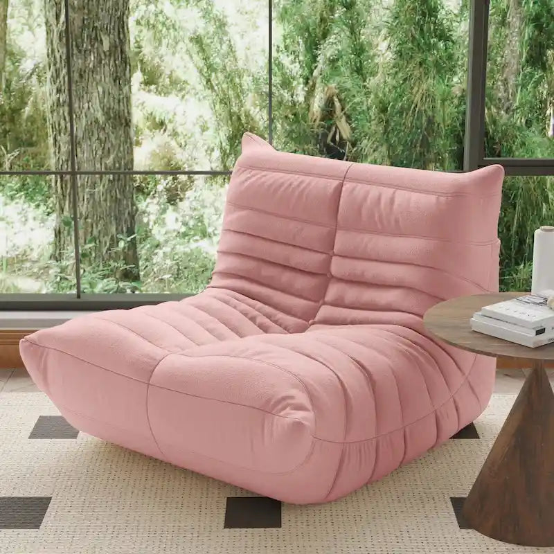 Fauteuil de cheminée, canapé une place, pouf en tissu Teddy