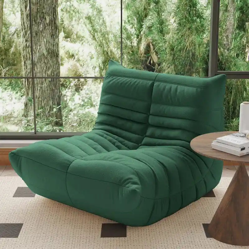 Fauteuil de cheminée, canapé une place, pouf en tissu Teddy