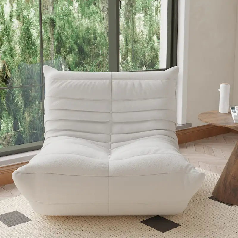 Fauteuil de cheminée, canapé une place, pouf en tissu Teddy