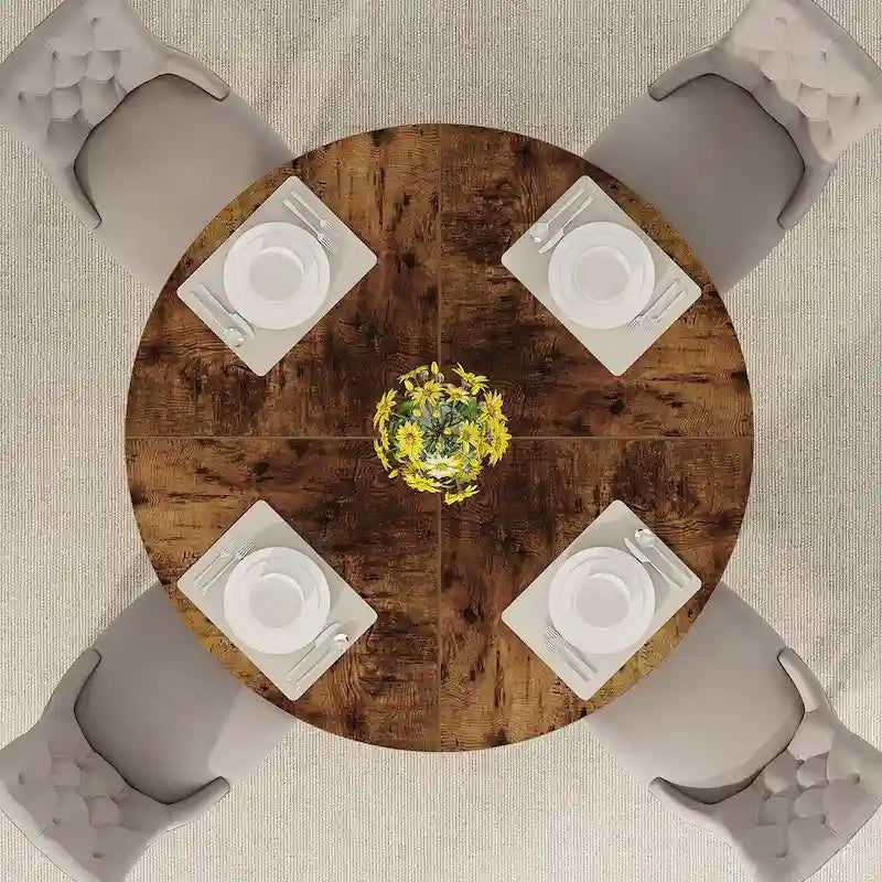 Table de salle à manger ronde pour 4 personnes, table de cuisine de style campagnard de 120 cm, petite table à manger en bois pour salle à manger ou salon